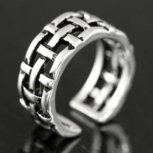 😍VINTAGE NET ANTIQUE SILVER RESIZABLE HIPHOP PUNK RINGS FOR WOMAN & MAN, K488